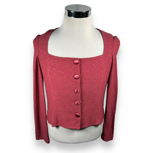 St John Evening Cardigan Crop Sweater Women’s 4 Pink Knit Marie Gray Long Sleeve